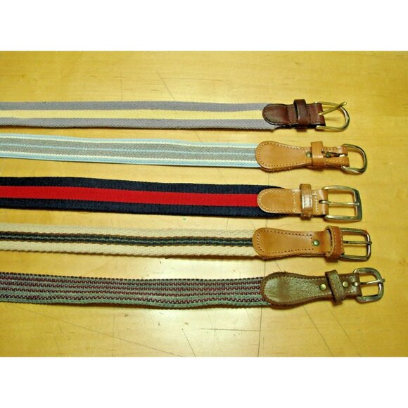 Lot of 5 Woven Canvas and Leather Belts Sizes 32-34 Multicolor Golf Dress Work - Picture 2 of 11